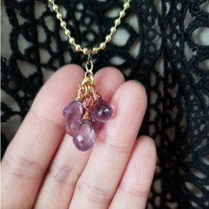 Amethyst Briolette Necklace with Brass Chain